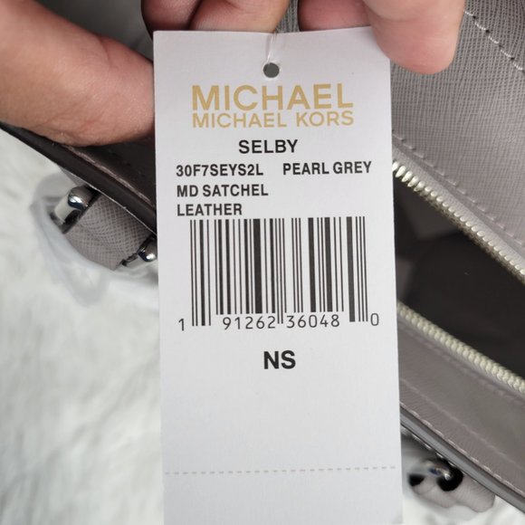 Wfp NewMichael Kors Women Pearl Gray Selby Medium Leather Satchel Tote Handbag - Picture 6 of 12